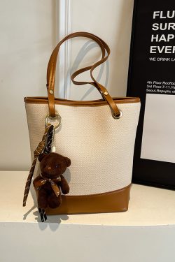 Large Capacity Canvas Shoulder Bag for Women, 2025 Trendy Versatile Commuter Bucket Tote, Niche Fashion Underarm Bag