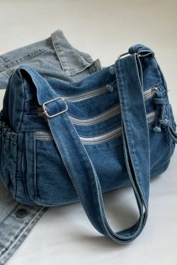 Large Capacity Denim Crossbody Bag for Women - Casual Summer Tote for Classroom and Commuting, Stylish Single Shoulder Design