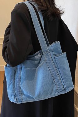 Large Capacity Denim Tote Bag for Women - Korean & Japanese Style Casual Commuting Shoulder Bag, Versatile for Classes & Everyday Use