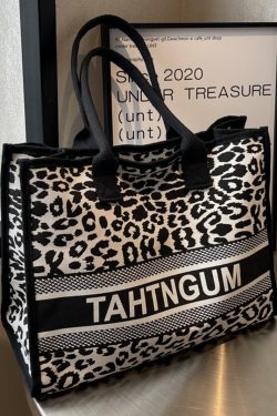 Large Capacity Leopard Print Canvas Tote Bag for Women - Stylish Shopping Bag for Spring/Summer Outings and Commuting