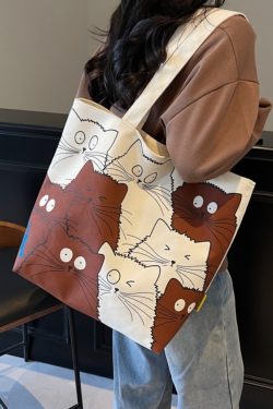 Large Capacity Spring Canvas Tote Bag for Women - Japanese Cartoon Design, Commuter & Student Shoulder Handbag 2025