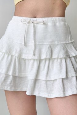 Layered Lace Tie A-Line Mini Skirt - Summer Cake Skirt in European & American Style, Trendy Y2K Fashion