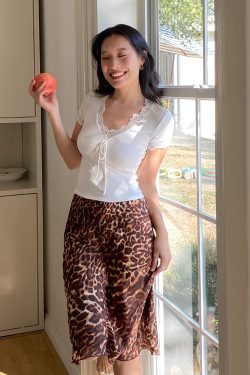 Leopard Print Midi Skirt - Vintage French A-Line, High-Waisted, Slimming Mermaid Style, Trendy 90s Fashion