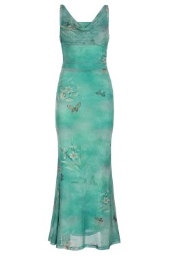 Light Green V-Neck Spaghetti Strap Mermaid Dress - Vintage Waist-Cinching Slim Fit for Spicy Girl & Mature Woman Style, Trendy Design