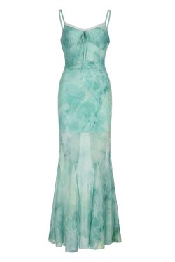 Light Green V-Neck Spaghetti Strap Mermaid Dress - Vintage Waist-Cinching Slim Fit for Spicy Girl & Mature Woman Style, Trendy Design