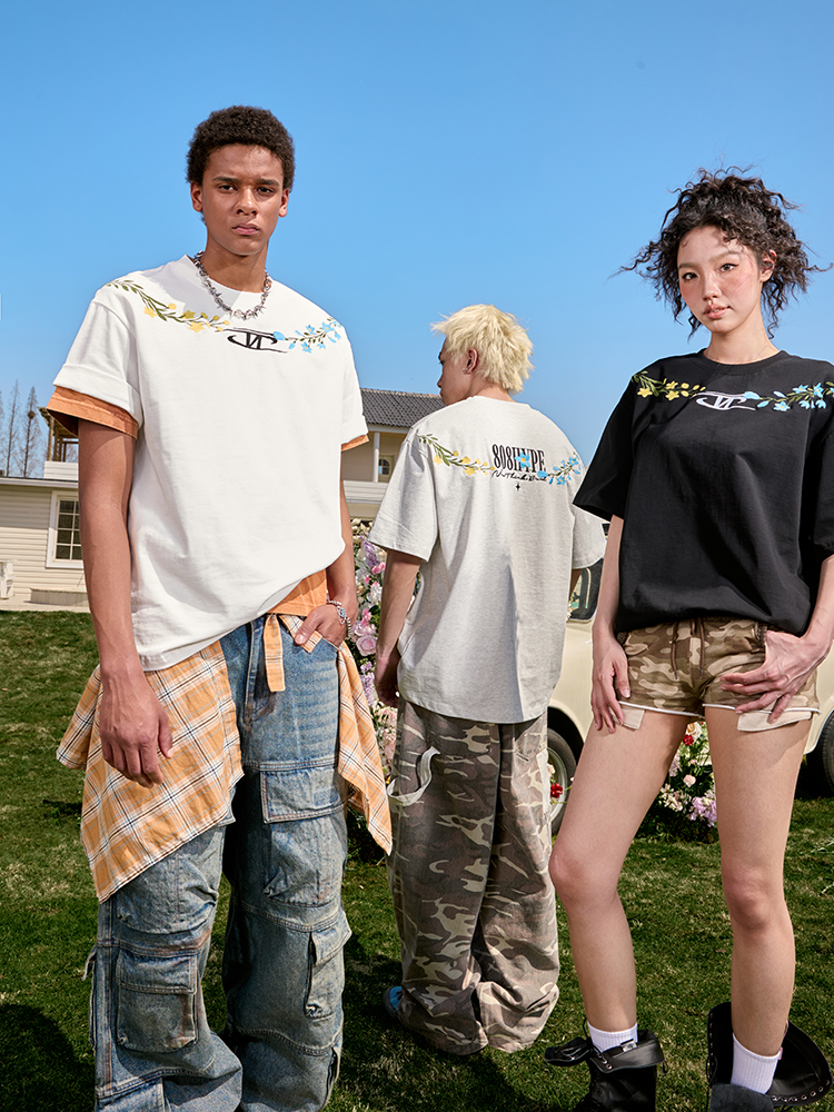Loose Plus Size Embroidered Short Sleeve T-Shirt - Hip Hop Trendy American Vintage Style for Summer 2025 - Unisex Fashion