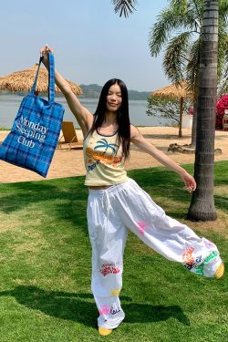 Minimalist Letter Print Drawstring Wide-Leg Pants for Men and Women - Casual Paratrooper Style, Slimming Long Pants