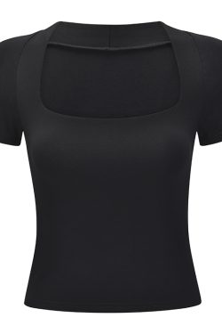 Minimalist Square Neck Short Sleeve T-Shirt for Women - Versatile Slim Fit Solid Color Top in European and American Style