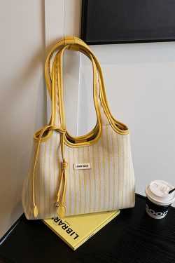Minimalist Striped One-Shoulder Tote Bag for Women - Large Capacity College Style Summer 2025 Bag