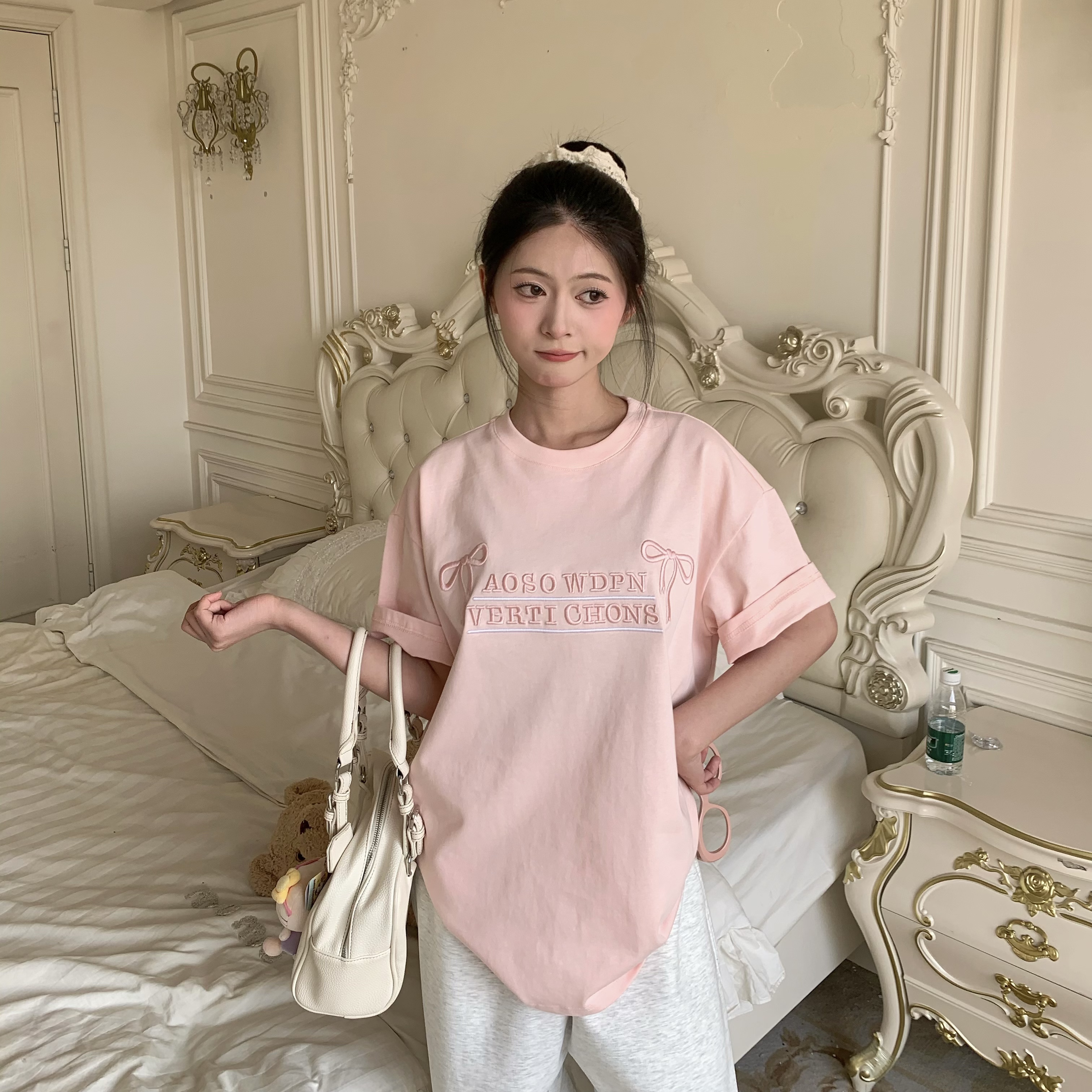 Mint Green Embroidered Short Sleeve T-Shirt for Women - 2025 Summer Lazy Loose Versatile Top - Y2K Style