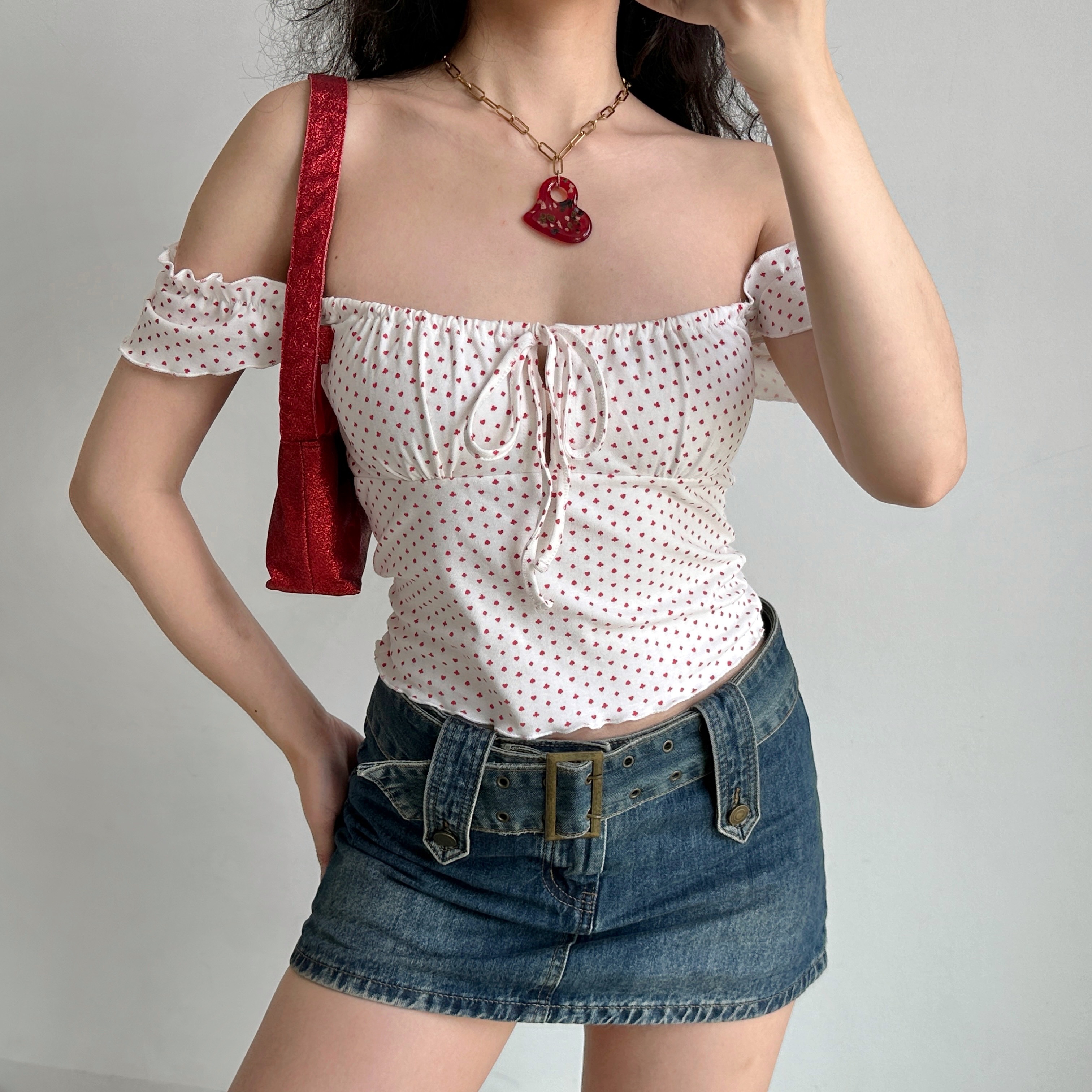 Off-the-Shoulder Polka Dot Camisole Top - Sexy Slim-Fit DIY European-American Style with Poker Pattern for Women