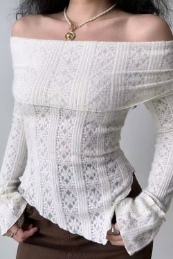 One-Shoulder Hollow-Out Knitted Long Sleeve T-Shirt for Women – Slim Fit European and American Style Spicy Girl Top