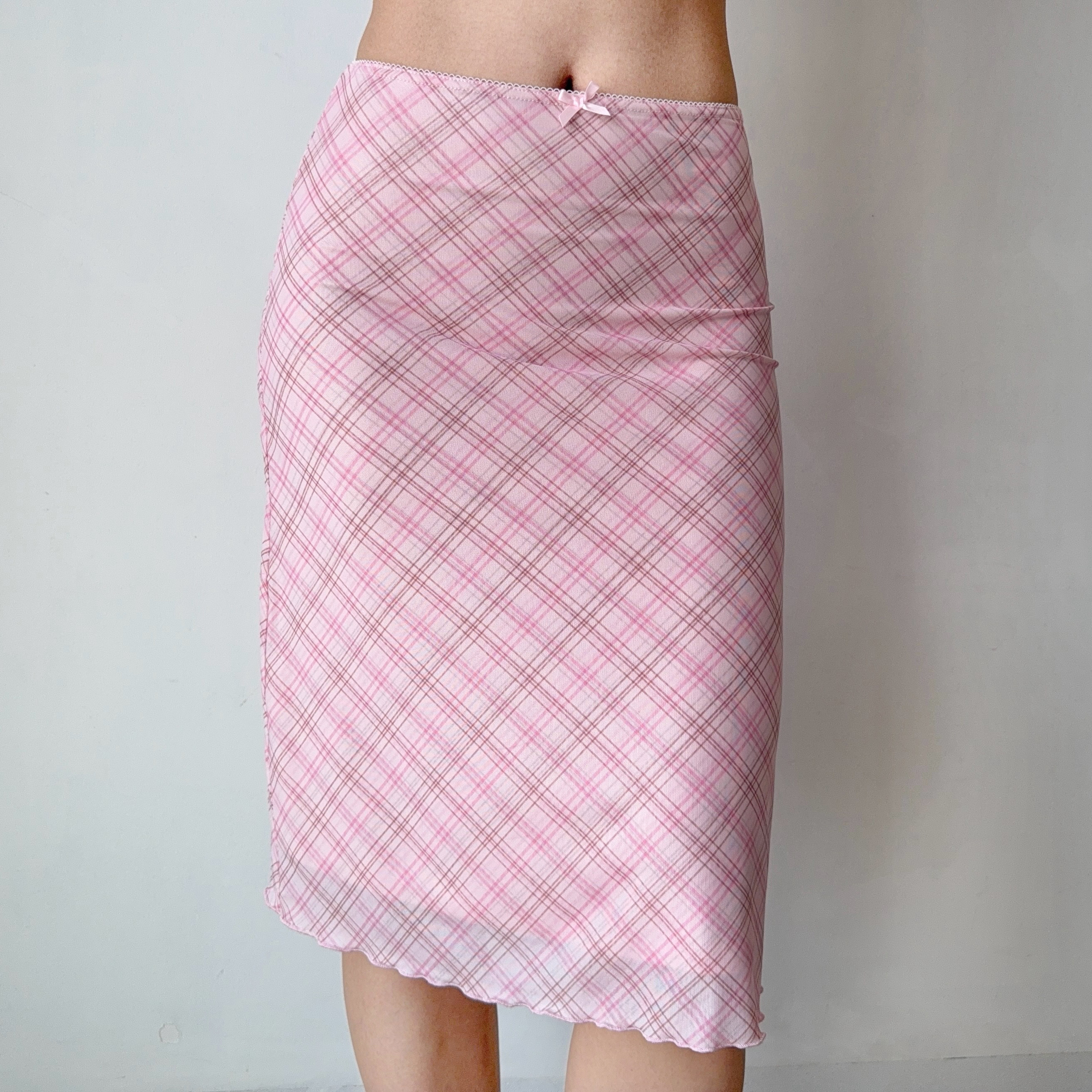 Pink Plaid DIY Skirt for Women - Elastic Waist Mesh Half Skirt, Summer Fashion, European American Style, Trendy 90s Look