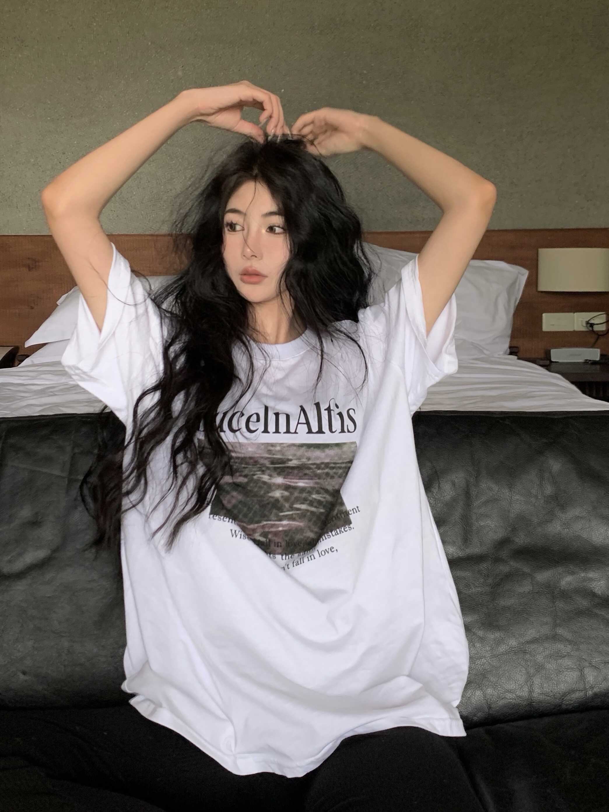 Plus-Size American Retro Oversized Cotton Short-Sleeve T-Shirt for Women - Summer 2025 Trendy Loose Fit Top