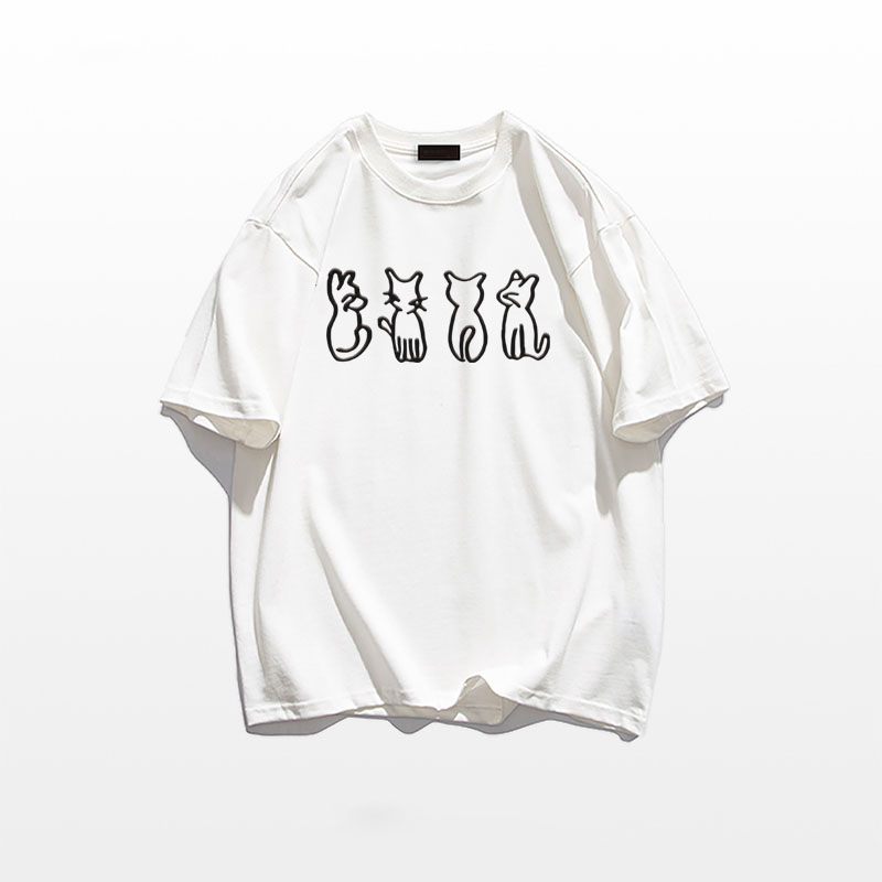 Plus Size Cartoon Fun Vintage Pure Cotton Short Sleeve T-Shirt for Couples - Unisex Loose Fit, Y2K Style, INS Trend