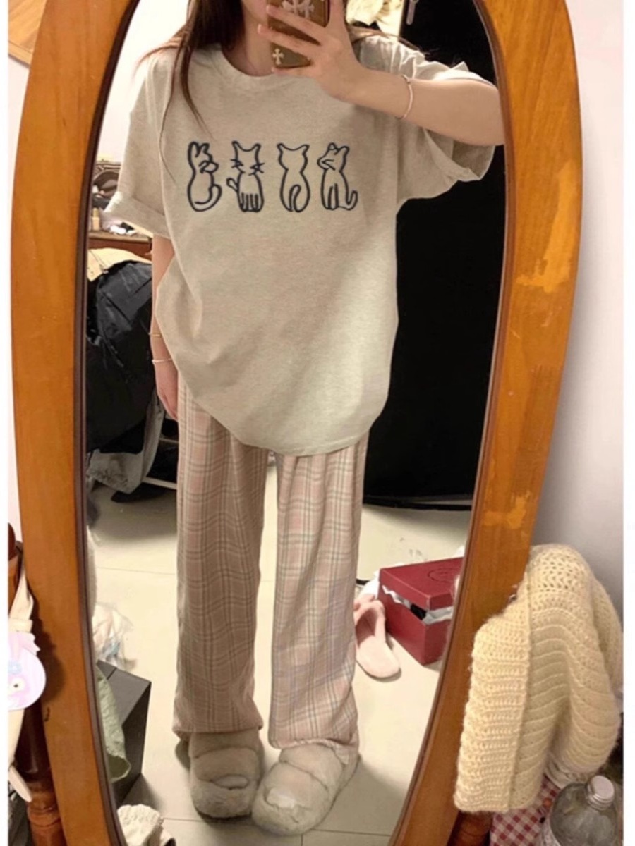 Plus Size Cartoon Fun Vintage Pure Cotton Short Sleeve T-Shirt for Couples - Unisex Loose Fit, Y2K Style, INS Trend