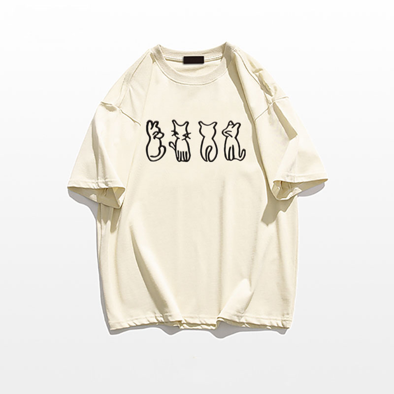 Plus Size Cartoon Fun Vintage Pure Cotton Short Sleeve T-Shirt for Couples - Unisex Loose Fit, Y2K Style, INS Trend