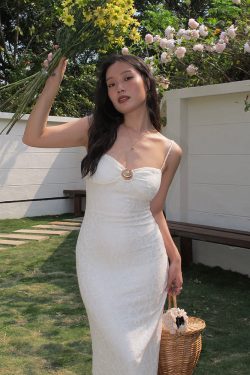 Princess Jasmine-Inspired Shell Lace Slim Fit Bodycon Dress with Camisole and Chest Pads - Y2K Fashion
