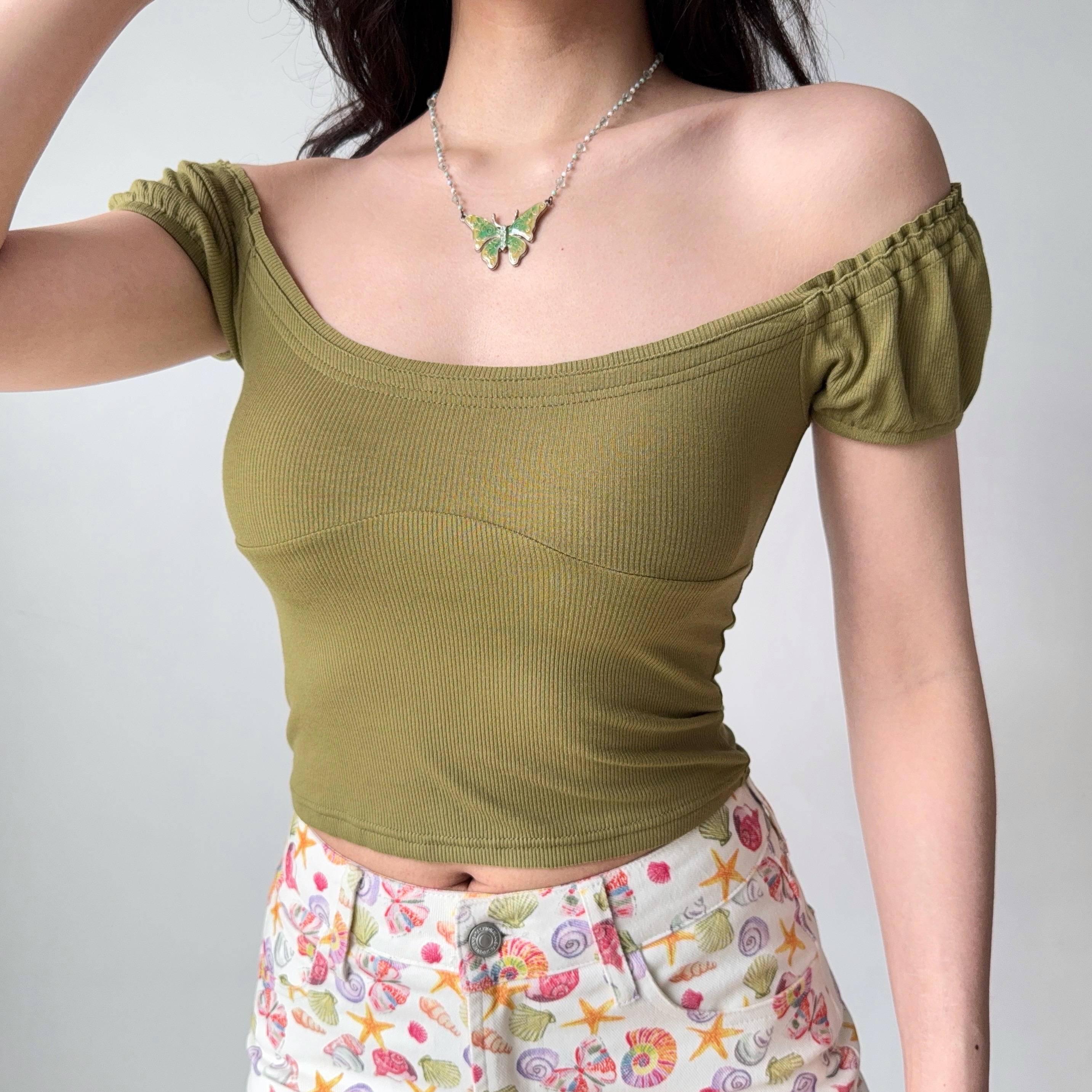 Puff Sleeve U-Neck Short Sleeve T-Shirt for Women - Simple Slim Fit Summer Top in European and American Style