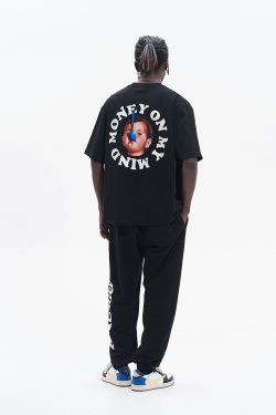 Pure Cotton Short Sleeve T-Shirt in Circular Letter Design - Inspired by 90s Y2K Style, Perfect for Casual Wear