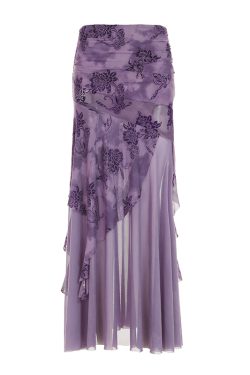 Purple Charm Printed Irregular Hem Mermaid Long Skirt with Elegant Neck Tie Top Set - Y2K Inspired Fashion Outfit