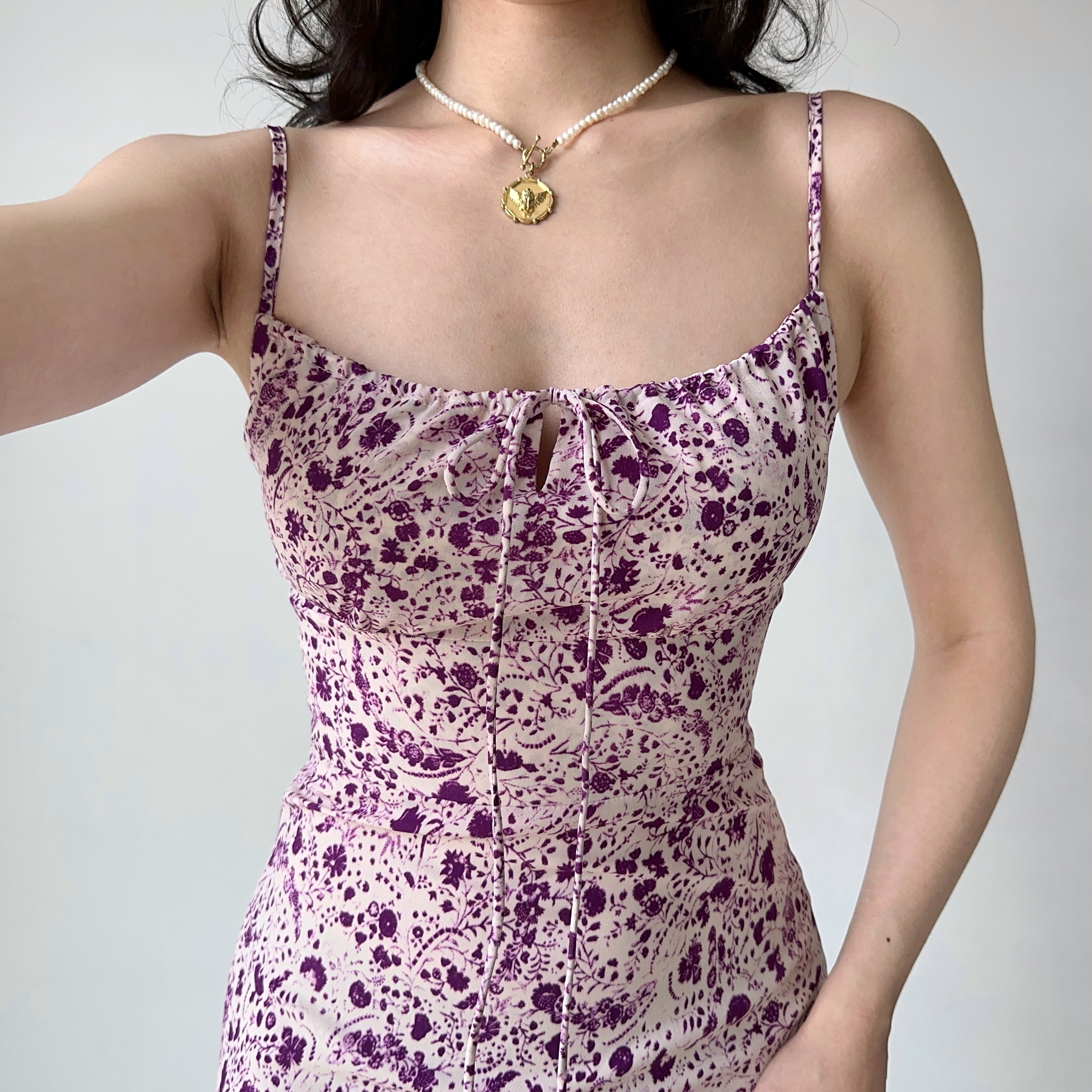 Purple Floral Spaghetti Strap Dress for Women - Sexy A-Line Short Skirt, Summer Waist-Cinched Style, European American Fashion