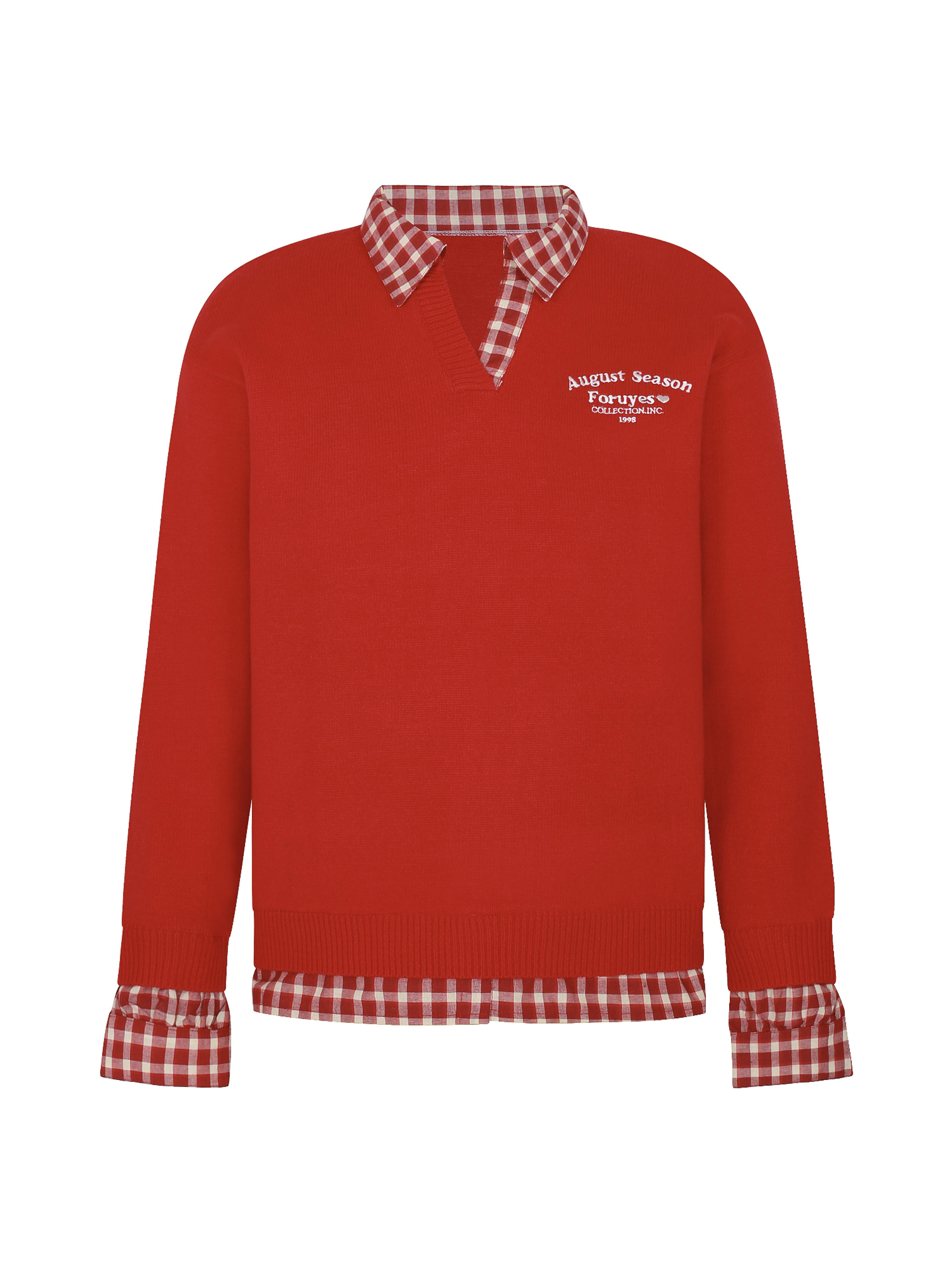 Red Plaid Polo Collar Fake Two-Piece Jacket - Chic Versatile Sweater for Autumn Winter - Y2K Inspired Fashion Style