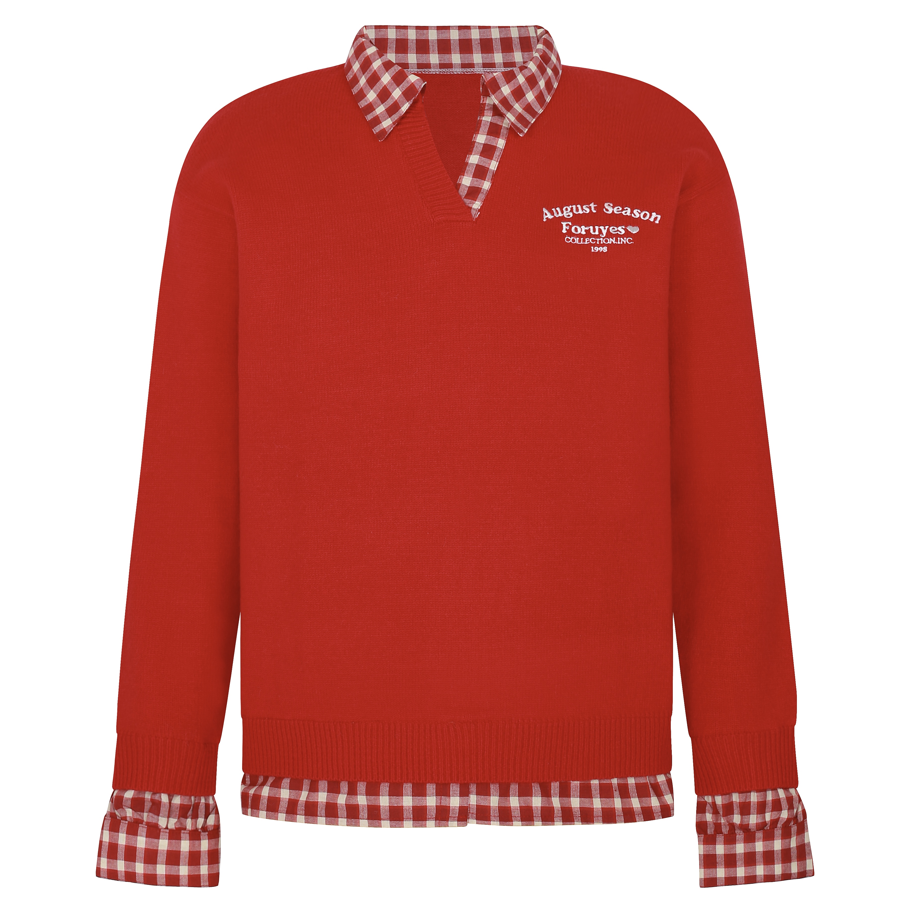 Red Plaid Polo Collar Fake Two-Piece Jacket - Chic Versatile Sweater for Autumn Winter - Y2K Inspired Fashion Style