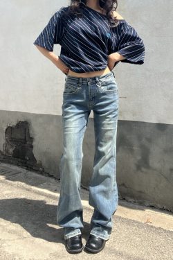 Retro Blue Low-Waist Slim Fit Jeans for Women - Vintage Embroidered American Style, Spring 2025 Fashion