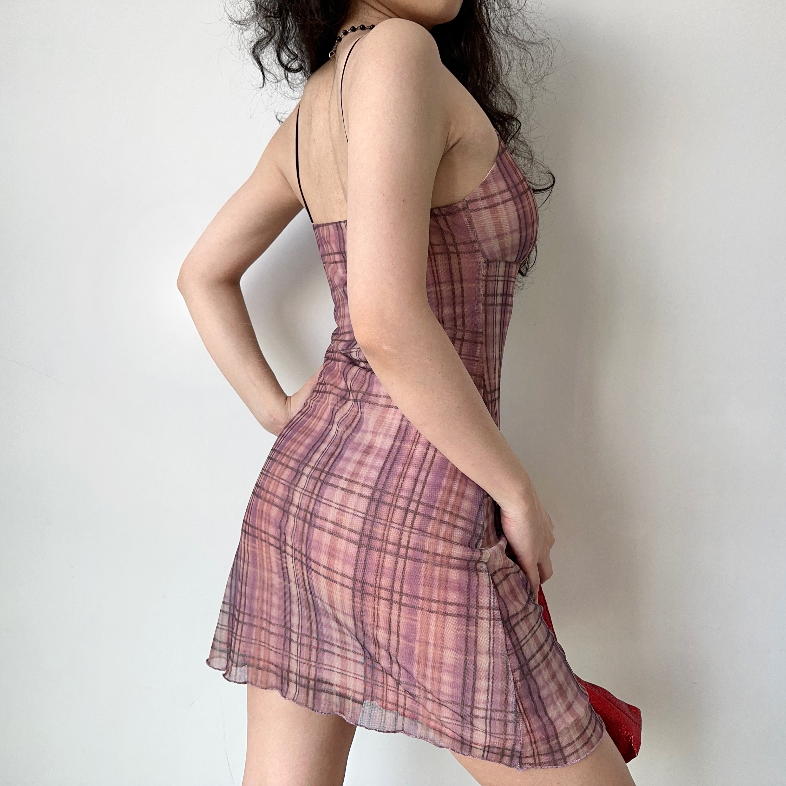 Retro Checkered Strap Dress for Women - Self-Made European American Style, Bow Detail, Slim Fit, Sleeveless Summer Fashion