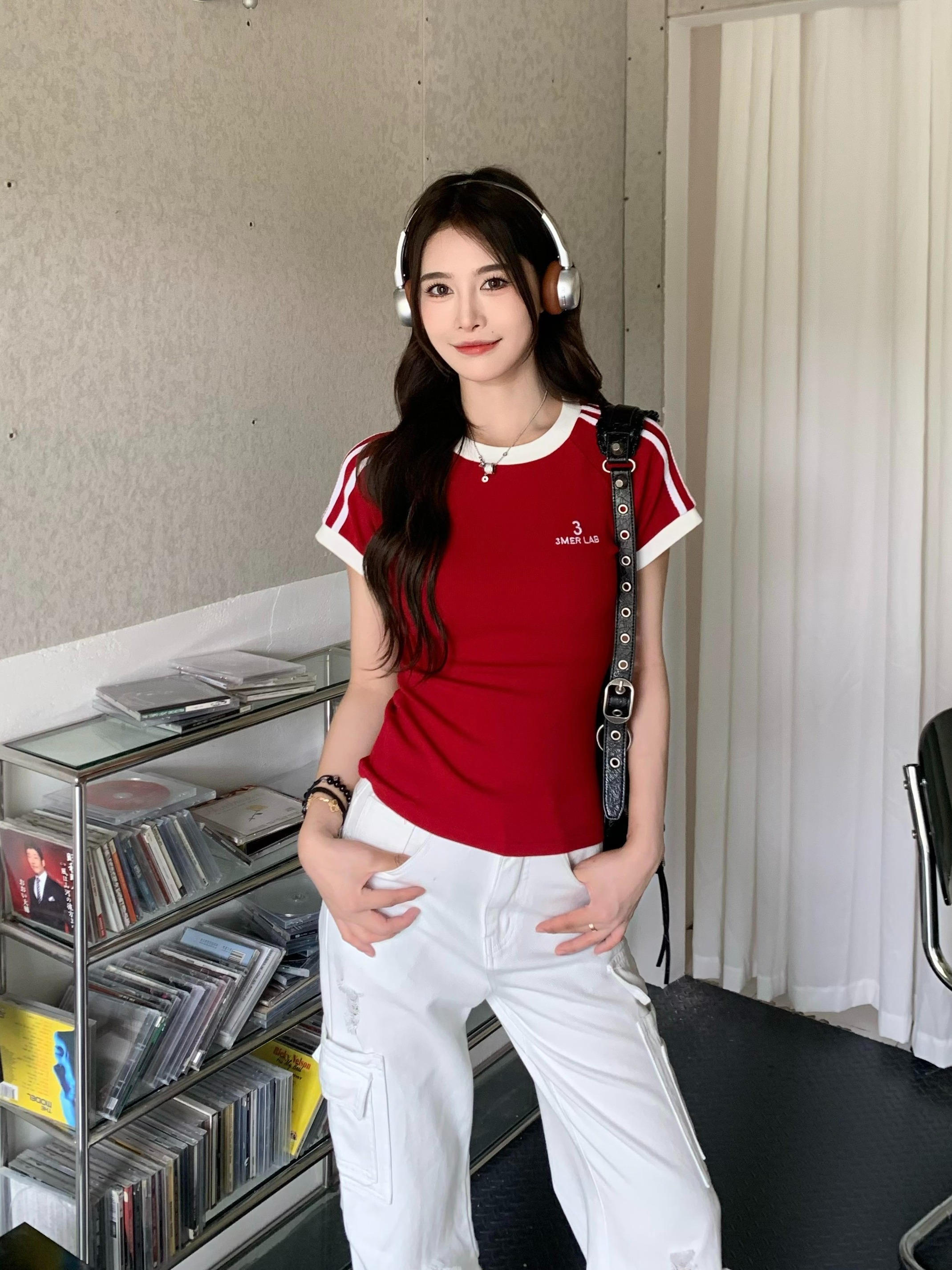 Retro Color-Blocking Short Sleeve T-Shirt for Women - 2024 Summer Raglan Sleeve Slim Fit Top, Y2K Inspired Fashion