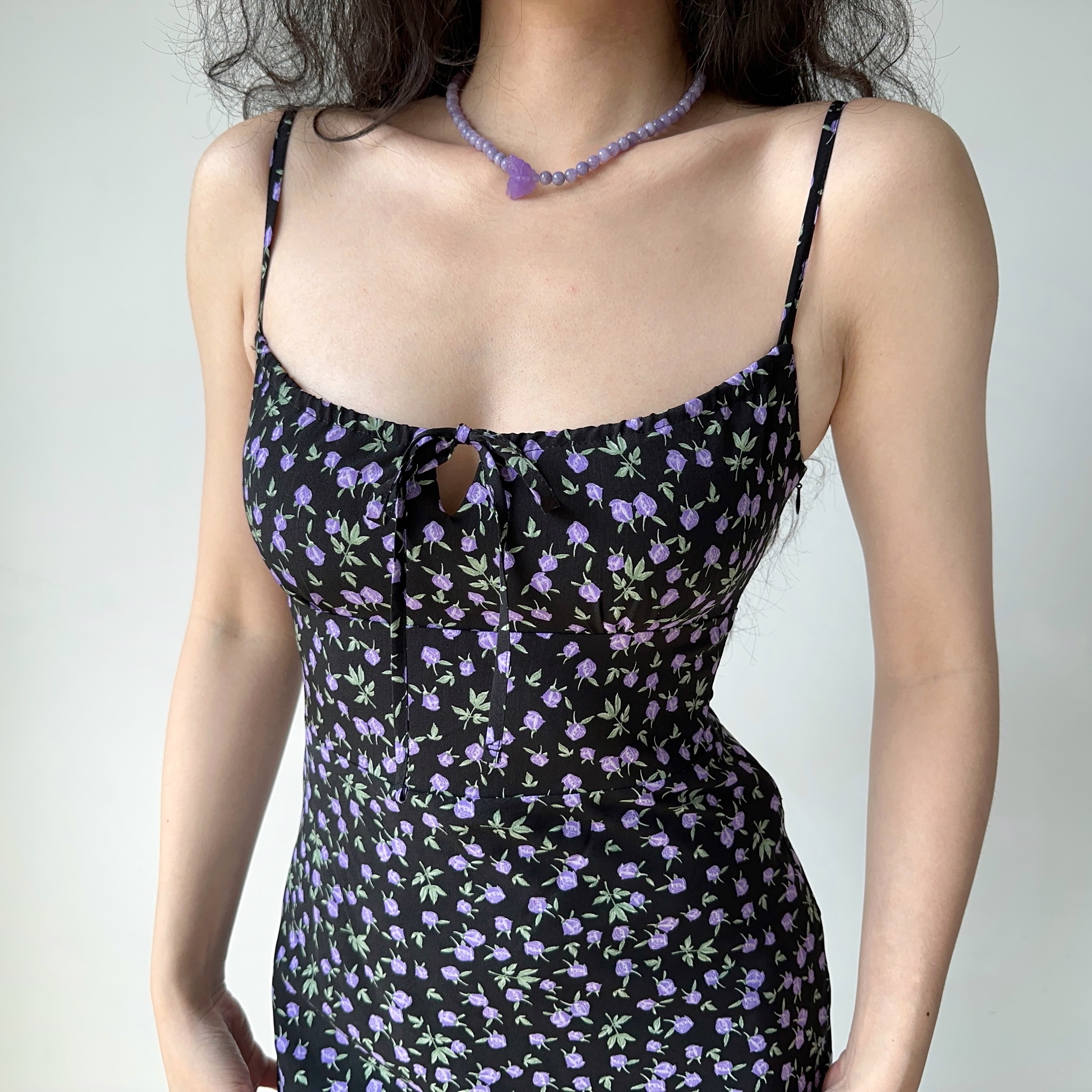 Retro Floral Front Tie Strap Dress - Slim Waist European American Style for Vacation - 90s Inspired Summer Fashion