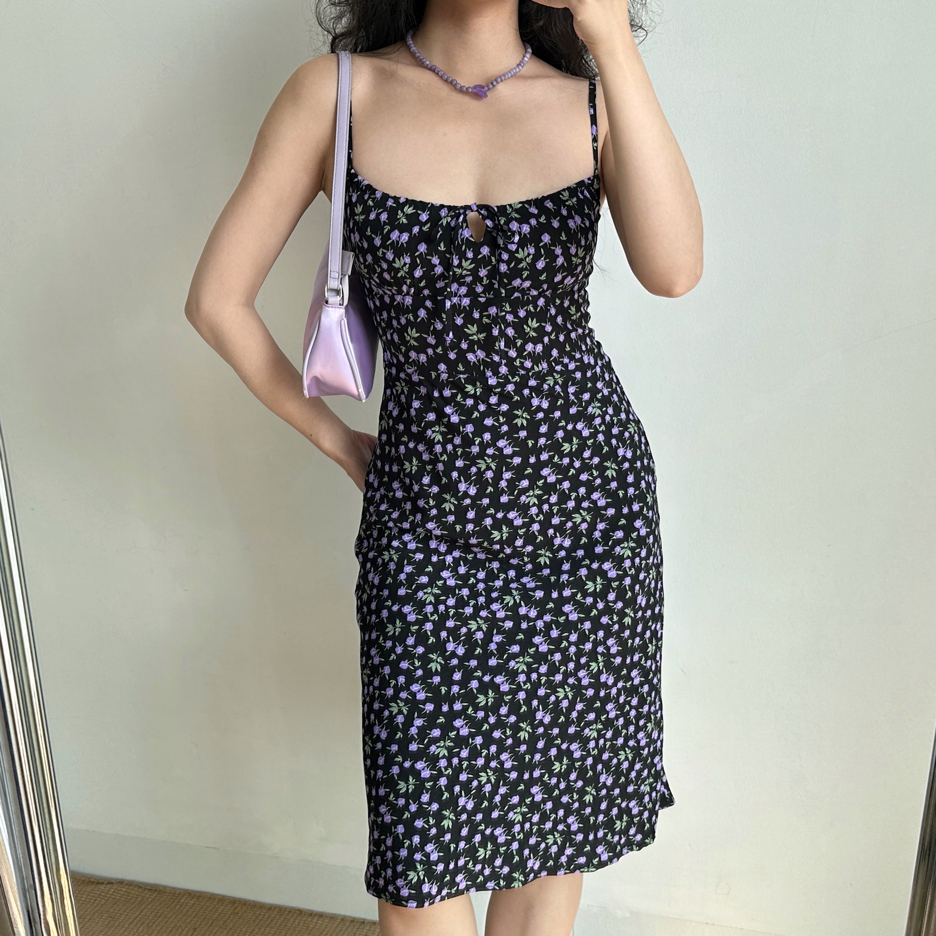 Retro Floral Front Tie Strap Dress - Slim Waist European American Style for Vacation - 90s Inspired Summer Fashion