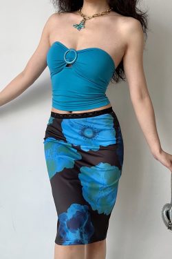 Retro Floral Printed Pencil Skirt with Lace Trim - European American Style Short Skirt for a Chic 90s Inspired Look