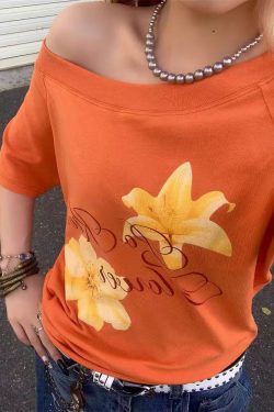 Retro Off-Shoulder Floral Print Short Sleeve T-Shirt for Women - Summer Sweet & Spicy Slim-Fit Top, American Street Style