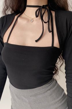 Retro Strapless Halter Tie Crop Top and Short Cardigan Two-Piece Set for Women - European American Style, Slim Fit