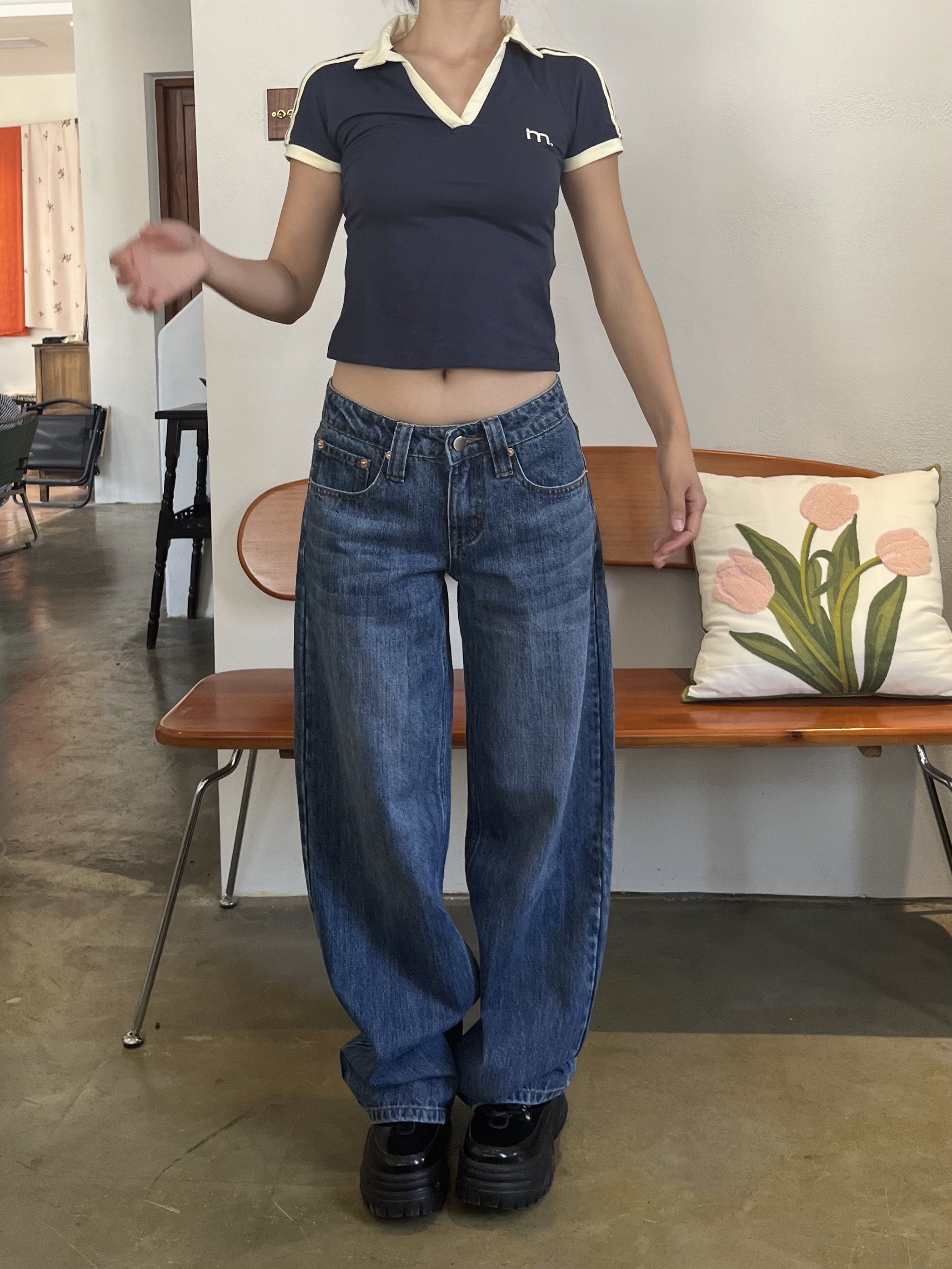 Retro Vertical Striped Washed Wide-Leg Slim Straight-Leg Low-Waist Jeans for Women - Spring/Summer 90s Y2K Style