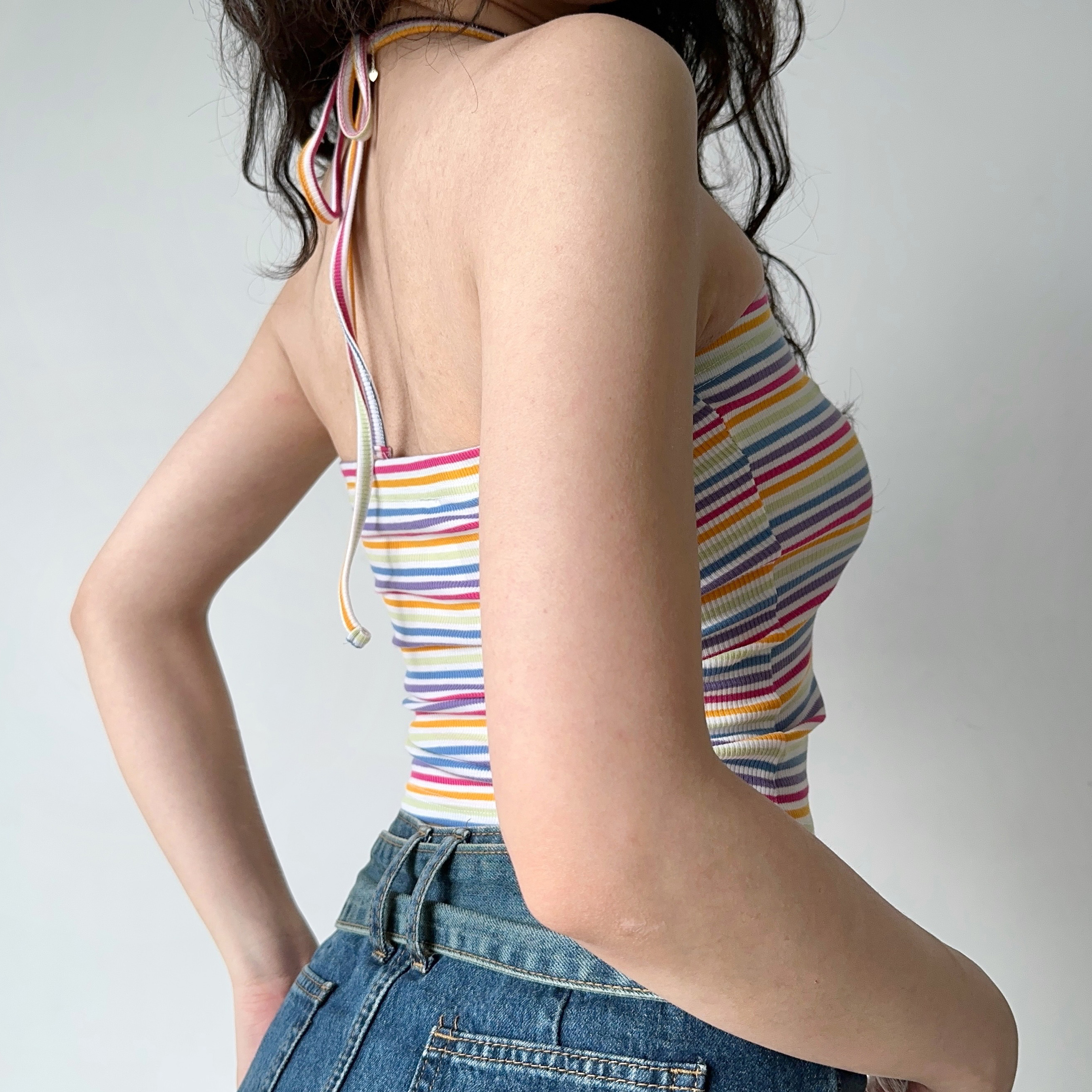 Sexy Slim-Fit Halter Tank Top for Women - Striped Strapless Summer Style, European and American Inspired, Hot Girl Vibe