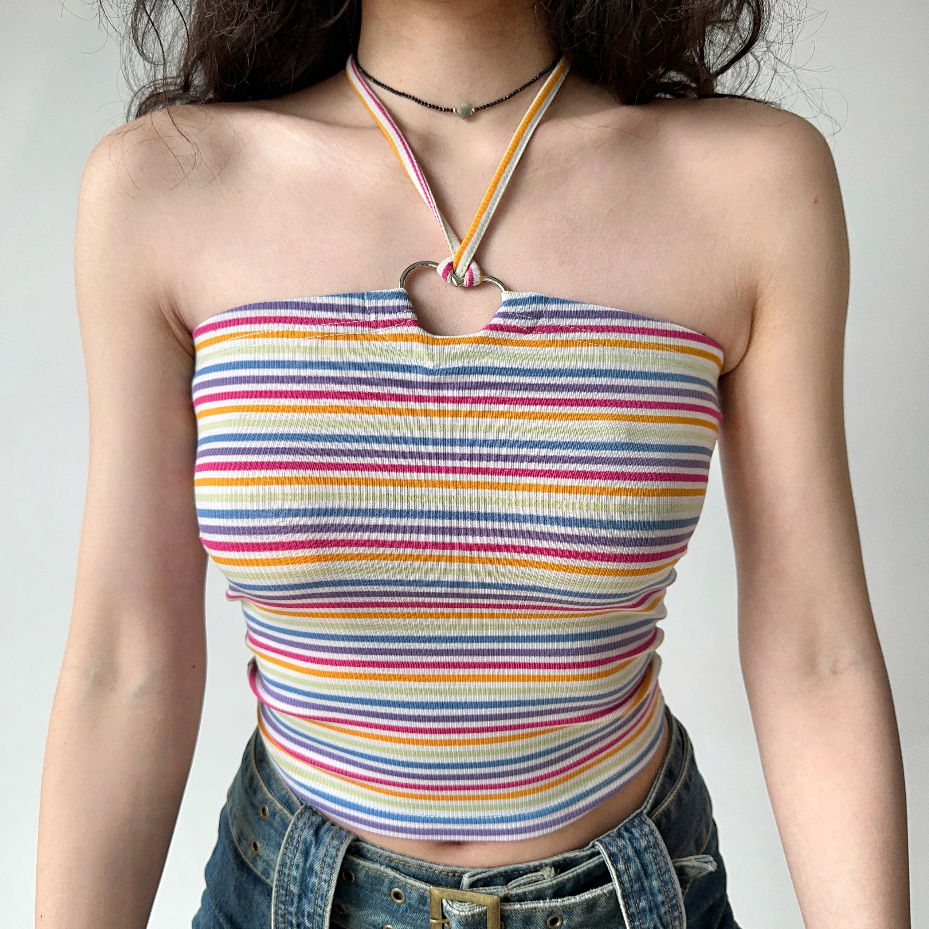 Sexy Slim-Fit Halter Tank Top for Women - Striped Strapless Summer Style, European and American Inspired, Hot Girl Vibe