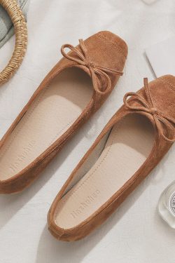Sheepskin Evening Ballet Flats for Women, Shallow Mouth French Style Red Flats Perfect with Skirts, Elegant and Comfortable Footwear