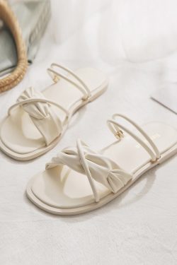 Sheepskin Evening Shoes for Women - Gentle Fairy Style Versatile Sandals for Skirts - Exquisite French Design Summer 2024