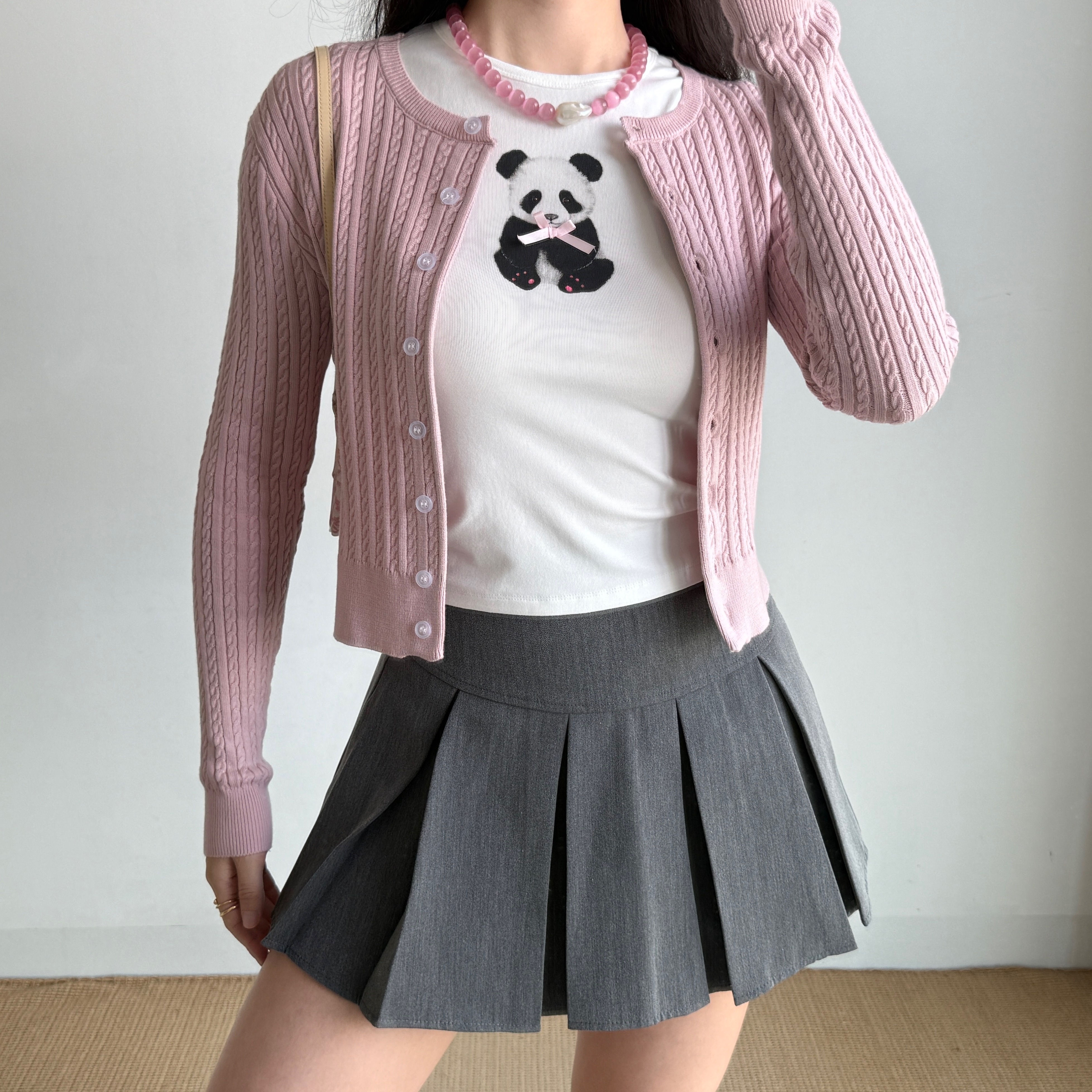 Short Knitted Cardigan Sweater for Women in American College Style - Soft Flattering Twist Design