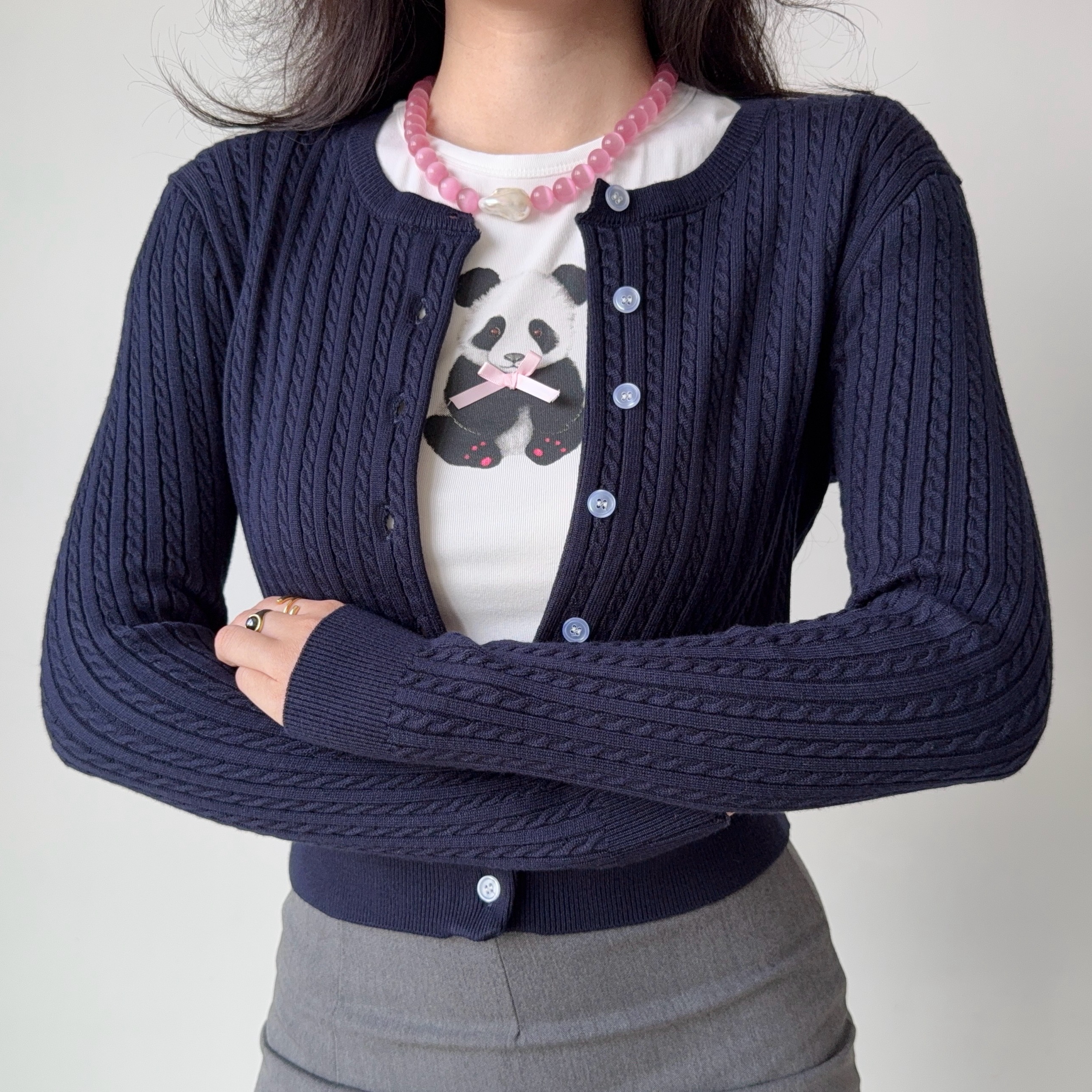 Short Knitted Cardigan Sweater for Women in American College Style - Soft Flattering Twist Design