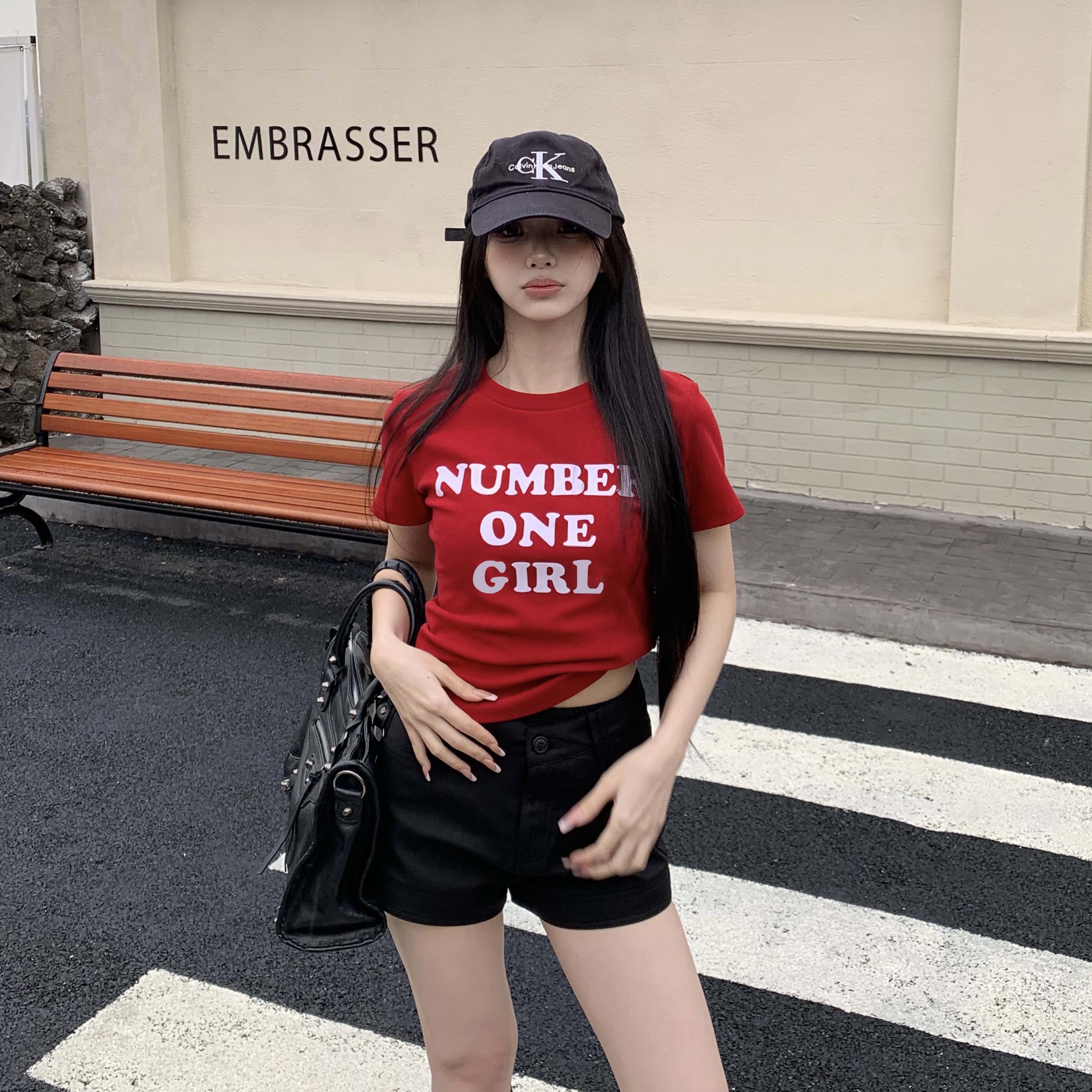 Sister Letter Print Short Sleeve T-Shirt for Women - 2025 Spring Slim Fit Casual Top in Trendy Y2K Style