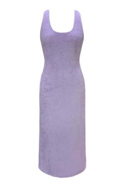 Sleeveless Casual French Vintage Mid-Length Dress in Itchy Towel Fabric - Chic Slim Fit for Effortless Style