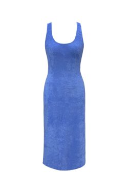Sleeveless Casual French Vintage Mid-Length Dress in Itchy Towel Fabric - Chic Slim Fit for Effortless Style