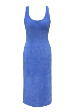 Sleeveless Casual French Vintage Mid-Length Dress in Itchy Towel Fabric - Chic Slim Fit for Effortless Style