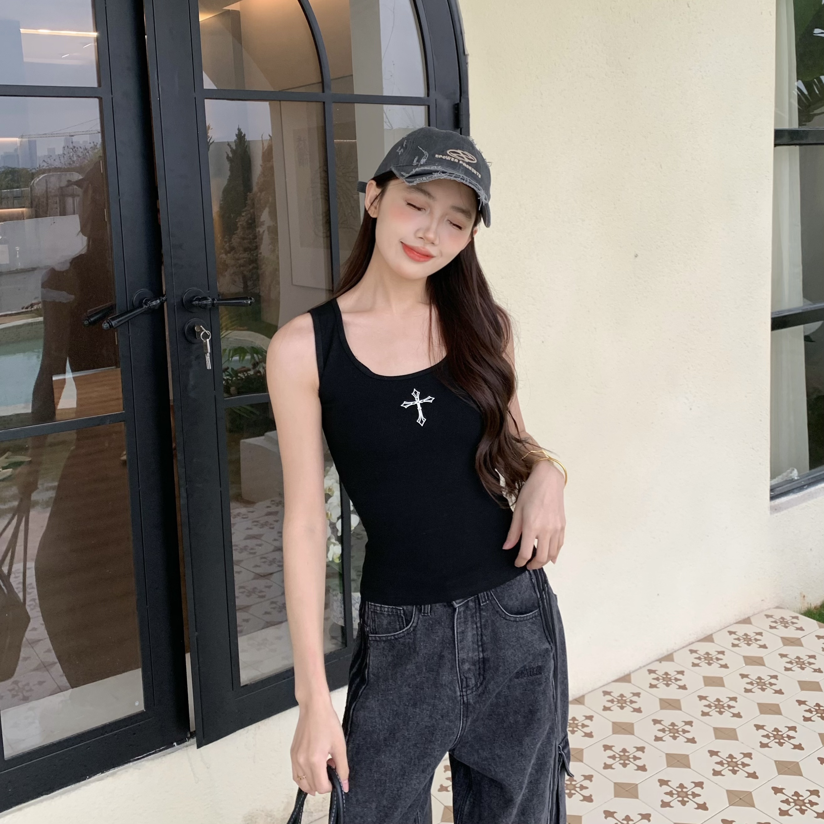 Slim Fit Cross Strap Tank Top for Women - American Style Sleeveless Sports Top - Summer Essential for Active Wear