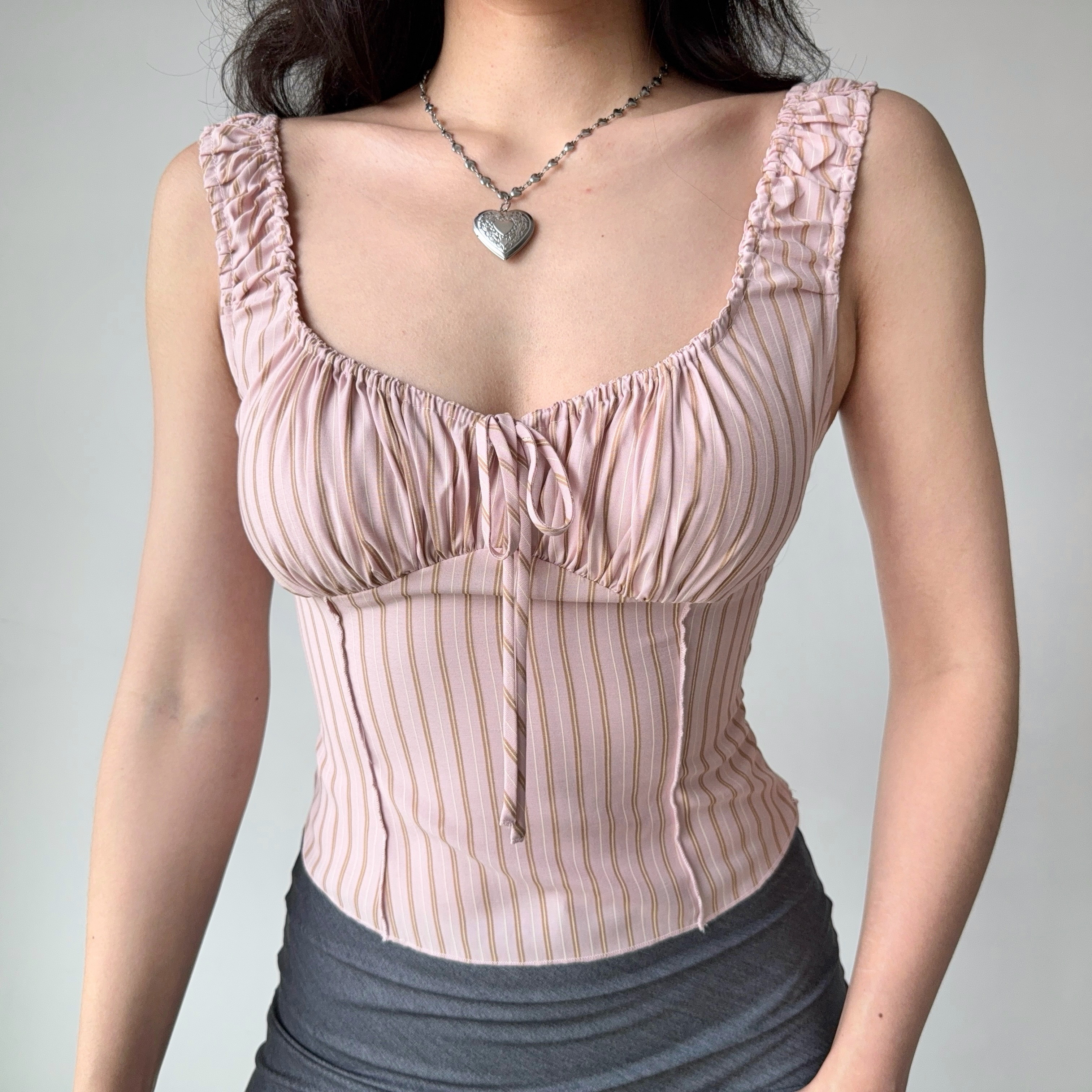 Slim Fit Drawstring Striped Vest for Women - European & American Style Sleeveless Top, Trendy Hot Girl Fashion