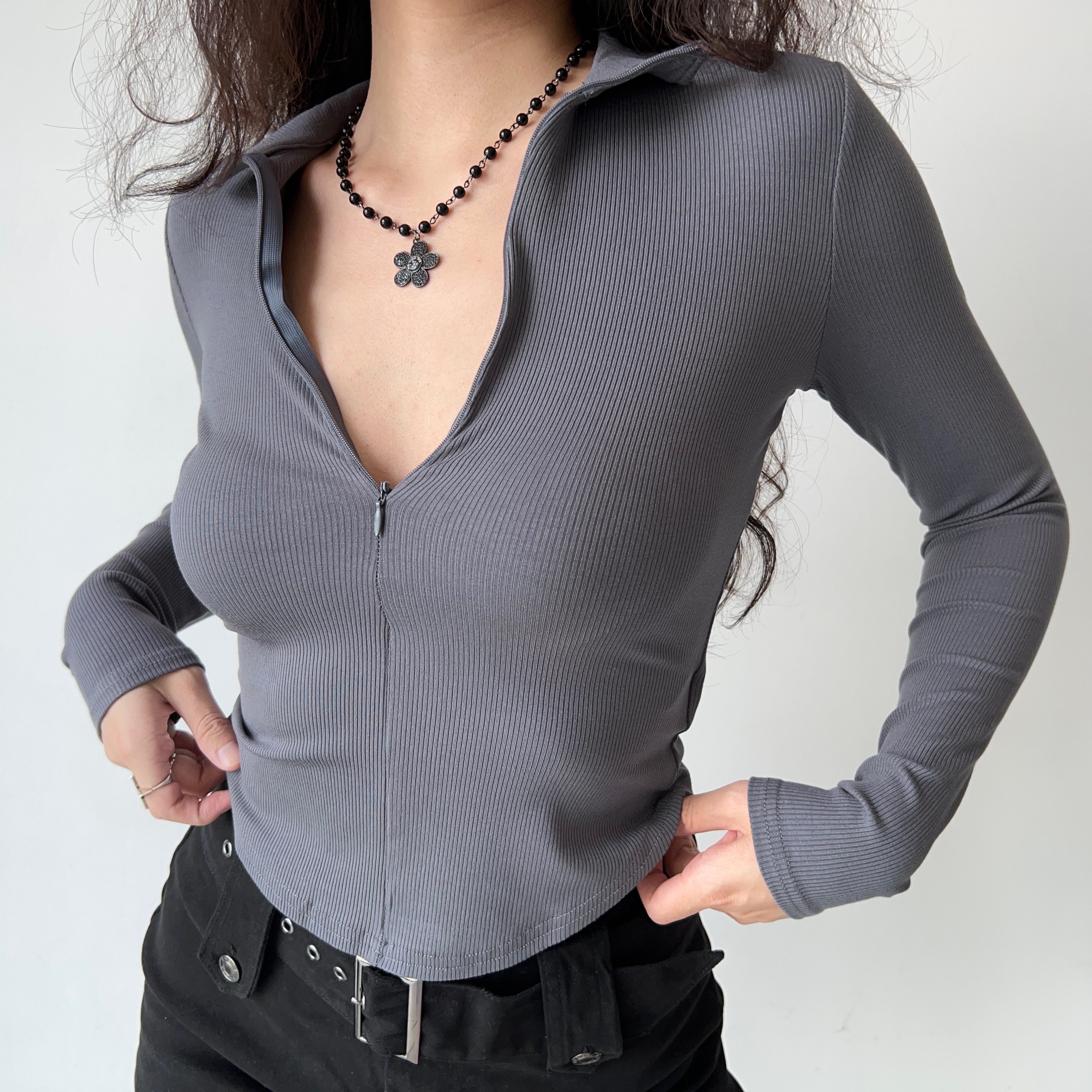 Slim Fit Long Sleeve Polo T-Shirt for Women - Half-Open Collar, Sexy Base Layer, European & American Style, Y2K Fashion Outerwear